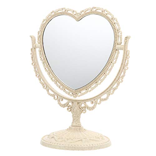Lurrose Herz-Kosmetikspiegel Vintage-Schreibtischspiegel Doppelseitiger Drehbarer Kommodenspiegel Für Badezimmer Und Schlafzimmer von Lurrose