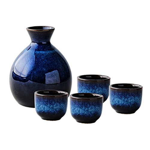 Lurrose Japanisches Sake-Set aus Keramik, bestehend aus 1 Tokkuri-Flasche und 4 Ochoko-Tassen für heiße oder kalte Sake, traditionelle Teetasse von Lurrose