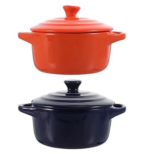 Lurrose Kleiner Auflauf Topf mit Deckel Keramiktopf Kochtopf Minikochtopf Ramekins Creme Brulee Gerichte für Bibimbap Suppe Japanischer Koreanische Nahrung 2ST von Lurrose
