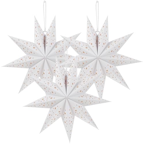 Lurrose Papierstern-Laterne, 3 Stück, 9-spitzer Stern-Lampenschirm, Weihnachts-Laterne, Ornament für Hochzeit, Geburtstag, Urlaub (35 cm) von Lurrose