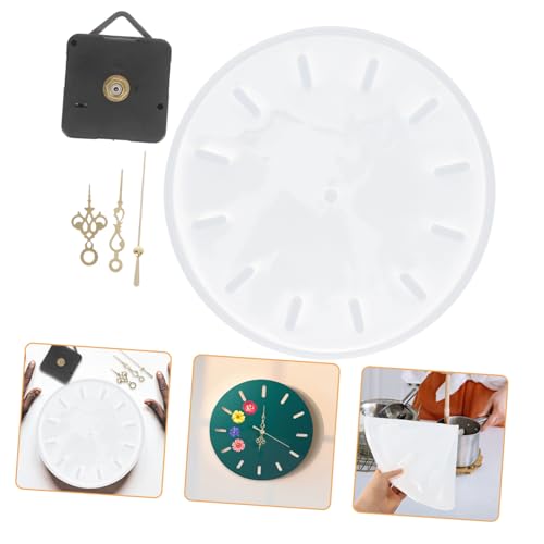Lurrose Runde Silikonform für DIY Uhrwerk mit Epoxidharz Gießform Wiederverwendbar Langlebig Non Stick Inklusive Goldfarbiger Zeiger für Wanduhren und Bastelarbeiten von Lurrose
