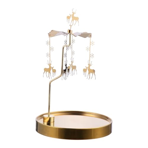 Lurrose Weihnachten Kerzenhalter Rentier Spinning Teelichthalter Metall Rotierend Teelicht Karussell Kerzenständer Windlicht Tischdeko für Weihnachtsfeier Hochzeit Neujahr Party Kamin Fotorequisiten von Lurrose