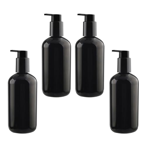 LusDoly 4 Stück, 300ml Schwarz Plastik Kunststoff Pumpflasche Gelspender Flasche mit Lotion-Spender für Seife Kosmetik Gels Shampoo Lotionen von LusDoly