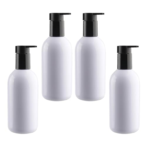 LusDoly 4 Stück, 300ml Weiß Plastik Kunststoff Pumpflasche Gelspender Flasche mit Lotion-Spender für Seife Kosmetik Gels Shampoo Lotionen von LusDoly