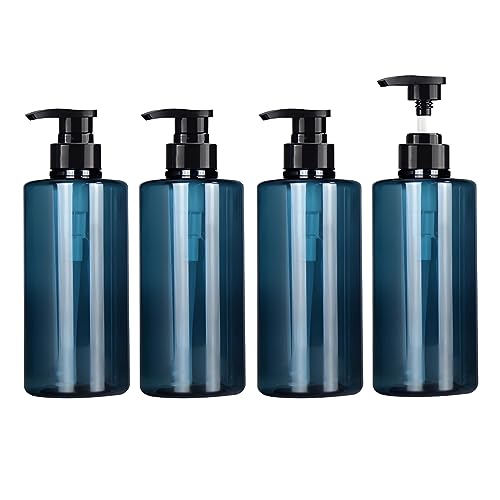 LusDoly 4 Stück, 500ml Blau Plastik Kunststoff Pumpflasche Gelspender Flasche mit Lotion-Spender für Seife Kosmetik Lotionen Gels Shampoo von LusDoly