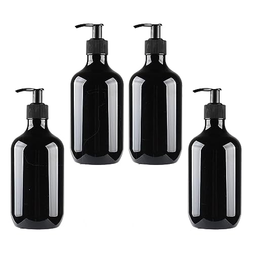 LusDoly 4 Stück, 500ml Schwarz Plastik Kunststoff Pumpflasche Gelspender Flasche mit Lotion-Spender für Seife Kosmetik Lotionen Gels Shampoo von LusDoly