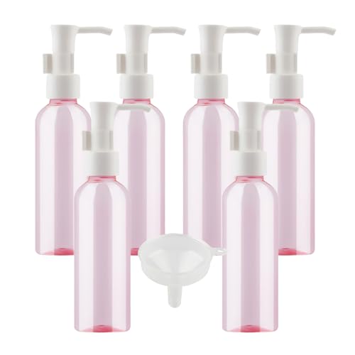 LusDoly 6 Stück, 100ml Pink Plastik Kunststoff Pumpflasche Gelspender Flasche mit Weiß Lotion-Spender für Seife Kosmetik Lotionen Gels Shampoo von LusDoly