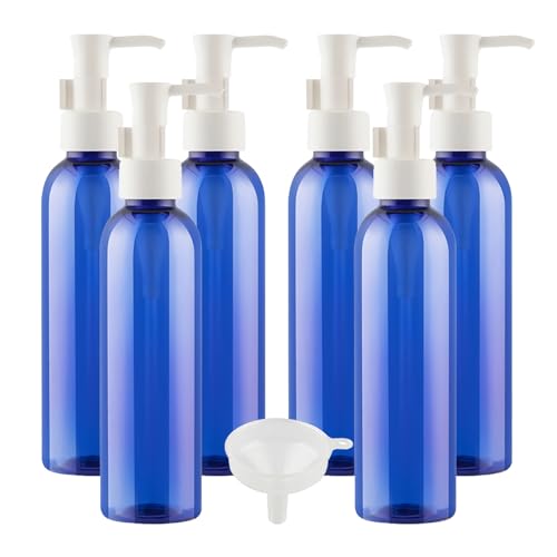 LusDoly 6 Stück, 200ml Blau Plastik Kunststoff Pumpflasche Gelspender Flasche mit Weiß Lotion-Spender für Seife Kosmetik Lotionen Gels Shampoo von LusDoly