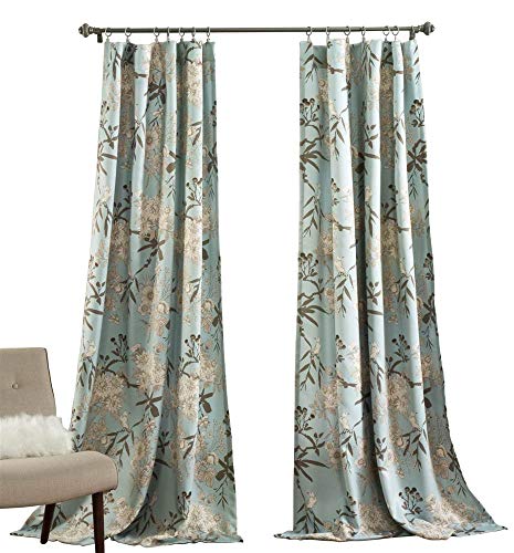 Lush Decor Botanische Gartenvorhänge, Blumenvogel-Druck, Raumverdunkelung, Fensterpaneel-Set für Wohnzimmer, Esszimmer, Schlafzimmer (Paar), blau, 132 cm B x 240 cm L von Lush Decor