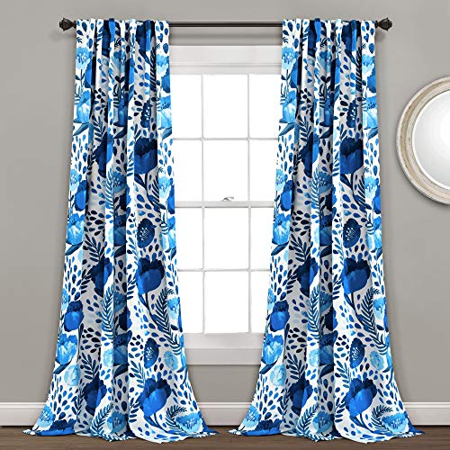 Lush Decor, Blaue Mohnblumen-Gartenvorhänge, lichtfilternd, Fensterpaneel-Set für Wohnzimmer, Esszimmer, Schlafzimmer, 241,3 x 132,1 cm von Lush Decor