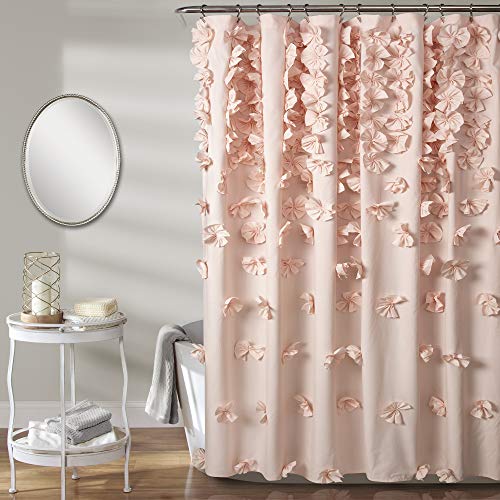 Lush Decor Riley Duschvorhang, 183 x 183 cm (B x L), luxuriöser Duschvorhang mit Schleifen, charmante Textur, schönes und Elegantes Mädchen-Badezimmer-Accessoire, romantisch, von Lush Decor