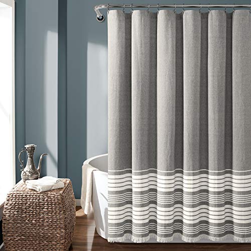 Lush Decor, Duschvorhang, Nantucket mit Fransen, Baumwolle, 183 x 183 cm, Grau von Lush Decor