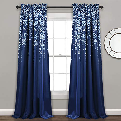 Lush Decor, Fenstervorhang-Set mit verdunkelnden Blumen, Marineblau, 213,4 x 132,1 cm, 213,4 x 132,1 cm von Lush Decor