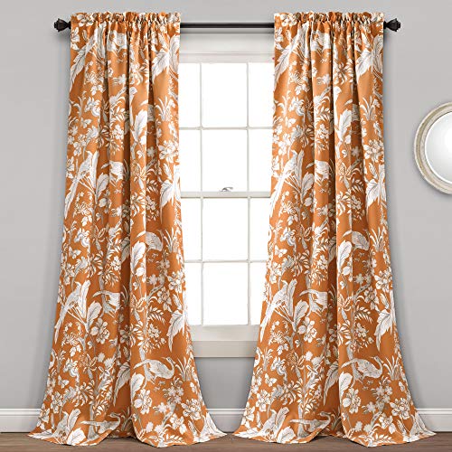 Lush Decor Dolores Lichtfilternde Fensterpaneele, 132,1 x 213,4 cm, Orange, Toile-Vorhänge, Blumen-Vogel-Druck, Grandmillennial & French Country-Vorhänge, Landhaus und maximalistische Heimdekoration von Lush Decor