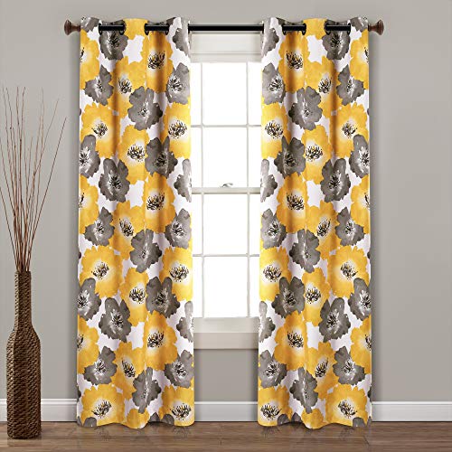 Lush Decor 100% Blackout Window Curtain Panel Pair Leah Thermoöse mit Blumenmuster, Polyester, Gelb und Grau, 15" W x 26" L (Pack of 1) von Lush Decor