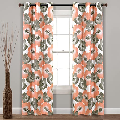 Lush Decor 100% Blackout Window Curtain Panel Pair Leah Floral Isolierte Ösen, Polyester, Koralle und Grau, 38" W x 84" L (Pack of 2), 2 von Lush Decor