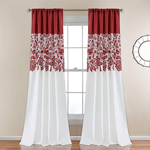 Lush Decor Estate Garden Print Vorhänge Raum Verdunkelung Fenster Panel Set für Wohnzimmer, Esszimmer, Schlafzimmer (Paar), 213,4 x 132,1 cm, Rot von Lush Decor