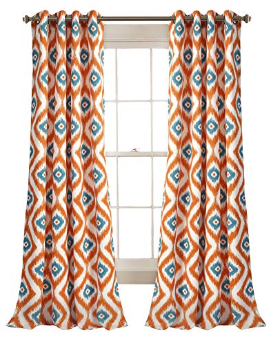 Lush Decor Diamant-Ikat-Vorhänge – geometrisches Muster Druck Raumverdunkelung Fenster Panel Set für Wohnzimmer, Esszimmer, Schlafzimmer (Paar), 213,4 x 132,1 cm, Türkis-Orange von Lush Decor