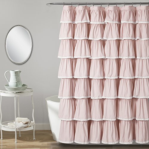 Lush Decor 1 x Duschvorhang, mit Spitzenrüschen, 183 x 183 cm, Blush von Lush Decor