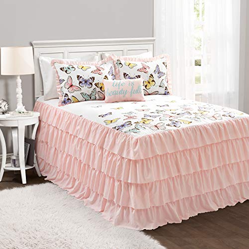 Lush Decor 4-teiliges Tagesdecken-Set, Flutter Schmetterling, Pink, Polyester, Rose, Full von Lush Decor