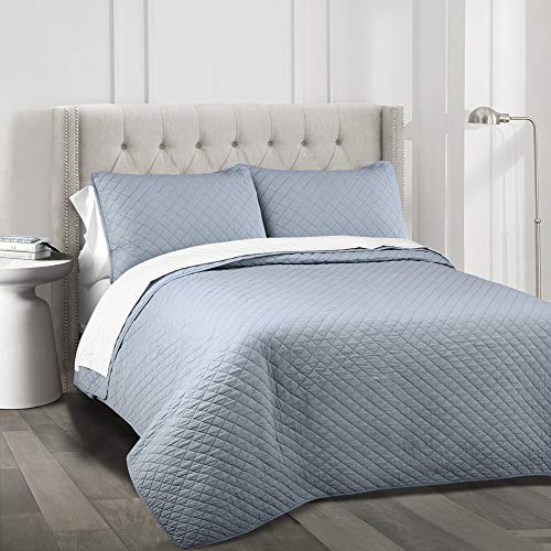 Lush Decor AVA Quilt Diamond Pattern Solid 3 Piece Oversized Bedding Blanket Bedspread Set - Full/Queen - Blue von Lush Decor