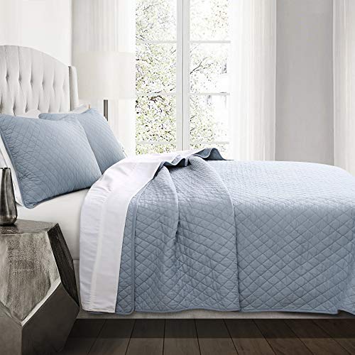 Lush Decor AVA Quilt Diamond Pattern Solid 3 Piece Oversized Bedding Blanket Bedspread Set - King - Blue von Lush Decor