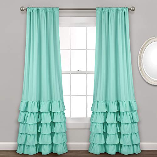 Lush Decor Allison Ruffle Curtains Window Panel Drapes Set for Living, Dining Room, Bedroom (Pair), 84" x 40", Aqua von Lush Decor