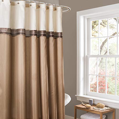 Lush Decor Beige Terra Farbblock Duschvorhang Stoff gestreift neutral Badezimmer Dekor 183 x 183 cm Elfenbein, Polyester, 72" W x 72" L von Lush Decor