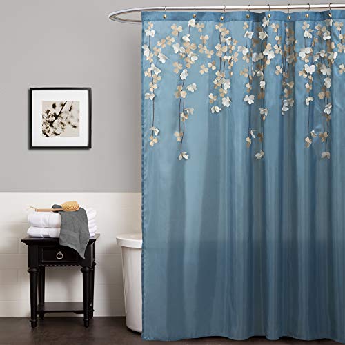 Lush Decor Duschvorhang mit Blumenmotiv, Bestickt, strukturiert, 183 x 183 cm, Blau und Weiß von Lush Decor