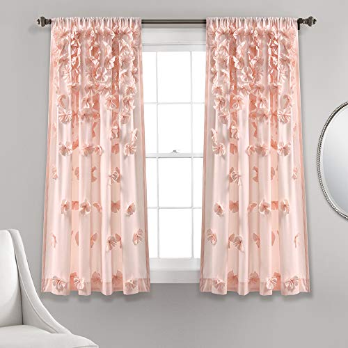 Lush Decor Riley Fenstervorhang, halbtransparent, gerüscht, strukturierte Schleife, Fensterpaneel für Wohnzimmer, Esszimmer, Schlafzimmer (Einzelbett), 137 cm B x 160 cm L, Blush von Lush Decor