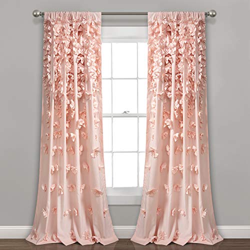 Lush Decor Riley Fenstervorhang, halbtransparent, gerüscht, strukturierte Schleife, Fensterpaneel für Wohnzimmer, Esszimmer, Schlafzimmer (Einzelbett), 137 cm B x 240 cm L, Blush von Lush Decor