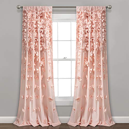 Lush Decor Riley Fenstervorhang, halbtransparent, gerüscht, strukturierte Schleife, Fensterpaneel für Wohnzimmer, Esszimmer, Schlafzimmer (Einzelbett), 137 cm B x 240 cm L, Blush von Lush Decor