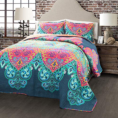 Lush Decor Boho Chic Reversible 3 Piece Quilt Bedding Set - Turquoise/Navy - King von Lush Decor