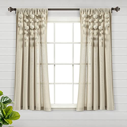 Lush Decor Boho-Fenstervorhang mit Quaste, Leinen, 160 x 132 cm, Dunkles Leinen (Einzelnes Panel) von Lush Decor