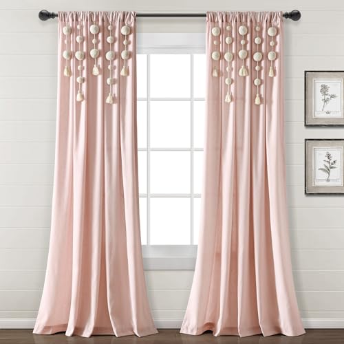 Lush Decor Boho-Fenstervorhang mit Quasten, Leinen, 241,3 x 132,1 cm, Blush (Einzelnes Panel) von Lush Decor