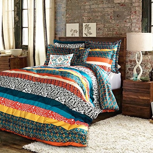 Lush Decor Boho Striped Comforter Bedding Colorful Pattern Bohemian Style Reversible 7 Piece Set, Full/Queen, Turquoise & Tangerine von Lush Decor