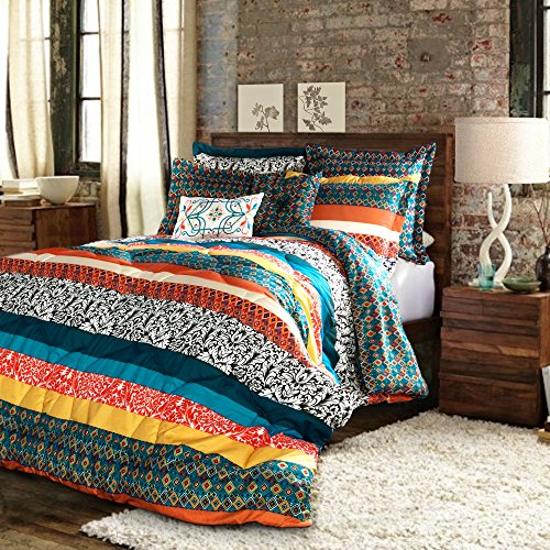 Lush Decor Bettdecken-Set mit Buntem Muster, Bohemian-Stil, wendbar, 7-teilig, Polyester, Türkis und Mandarine, Doppelbettgröße von Lush Decor