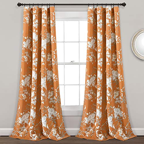 Lush Decor Botanischer Garten Vorhänge Blumen-Vogeldruck Raum Verdunklung Fenster Panel Set für Wohnzimmer 84" x 52" Panel Pair Orange von Lush Decor