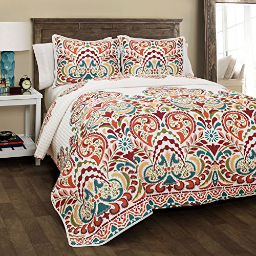 Lush Decor Clara Quilt Wende-Bettwäsche-Set, 3-teilig, King-Size-Bett, Türkis und Mandarine von Lush Decor