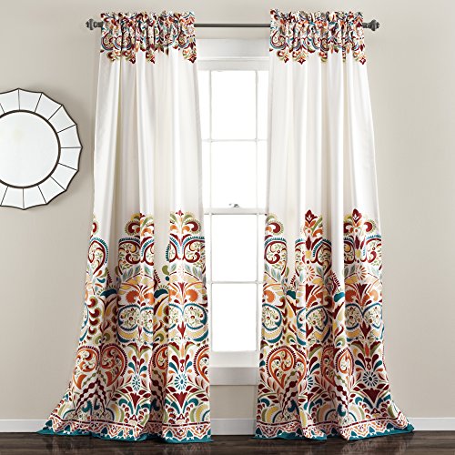 Lush Decor Clara Vorhänge Paisley-Damast-Druck, Bohemian-Stil, Raumverdunkelung, Fensterpaneel-Set für Wohnzimmer, Esszimmer, Schlafzimmer (Paar), 132,1 cm B x 241,3 cm L, Türkis und Mandarine von Lush Decor