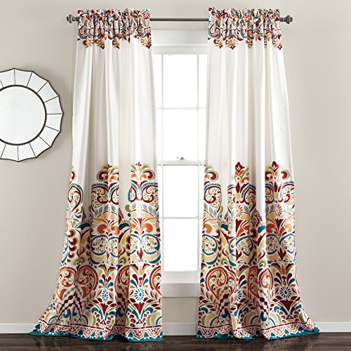 Lush Decor Clara Vorhänge, Paisleymuster, Damastdruck, Bohemian-Stil, Raumverdunkelung, Fensterpaneel-Set für Wohnzimmer, Esszimmer, Schlafzimmer (Paar), 132,1 x 241,3 cm (B x L), Türkis und Mandarine von Lush Decor