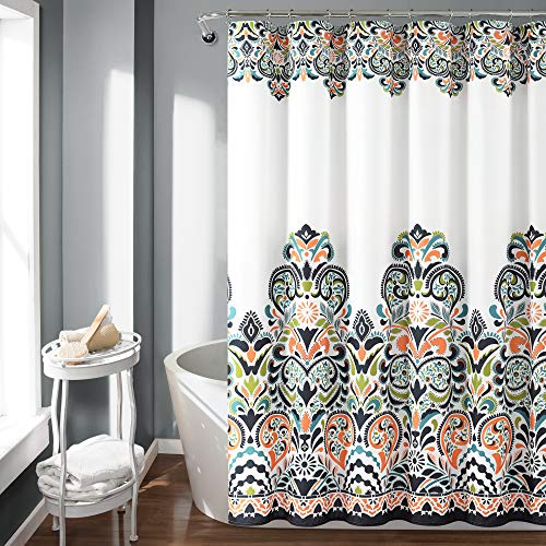 Lush Decor Clara Duschvorhang, Stoff, bunt, Paisleymuster, Damast, 183 cm, Marineblau/Mandarine von Lush Decor