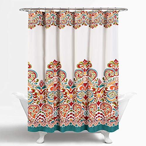 Lush Decor Clara Duschvorhang, Stoff, bunt, Boho, Paisleymuster, Damastdruck, 183 x 183 cm, Türkis und Mandarine Lush Decor Clara Duschvorhang, Stoff, bunt, Boho, Paisleymuster, Damastdruck, 183 x 183 cm, Türkis und Mandarine von Lush Decor