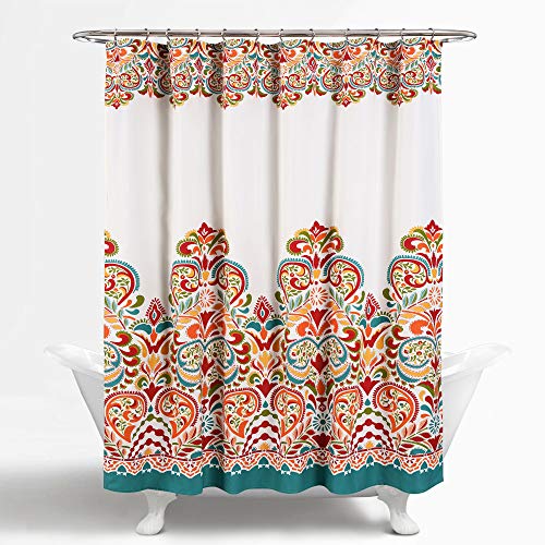 Lush Decor Clara Duschvorhang, bunt, Boho, Paisleymuster, Damast, 183 x 183 cm, Türkis/Mandarine von Lush Decor