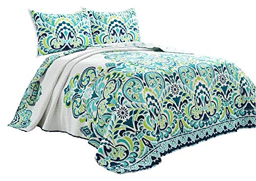 Lush Decor Clara Quilt Wende-Bettwäsche-Set, 3-teilig, Kingsize, Blau und Grün Lush Decor Clara Quilt Wende-Bettwäsche-Set, 3-teilig, Kingsize, Blau und Grün von Lush Decor
