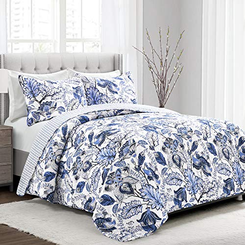 Lush Decor Cynthia Jacobean Quilt 3-teiliges Wende-Bettwäsche-Set für King-Size-Bett, Blau von Lush Decor