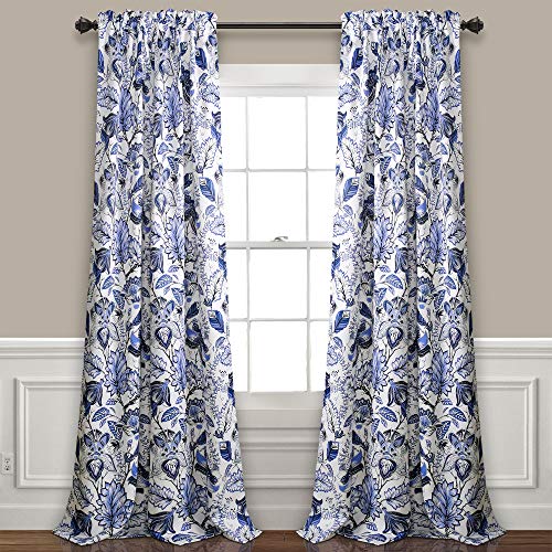 Lush Decor Cynthia Jacobean Verdunkelungsvorhang-Set (Paar), Polyester, blau, 84 in L Panel Pair, 2 von Lush Decor