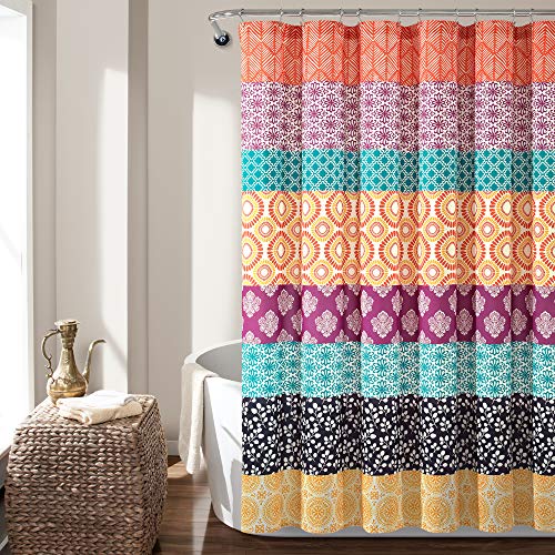 Lush Decor Duschvorhang mit Bohemian-Streifen, 183 x 183 cm, Fuchsia und Orange, gestreifter Duschvorhang, Boho-Dekor, Stoff-Duschvorhänge Lush Decor Duschvorhang mit Bohemian-Streifen, 183 x 183 cm, Fuchsia und Orange, gestreifter Duschvorhang, Boho-Dekor, Stoff-Duschvorhänge von Lush Decor