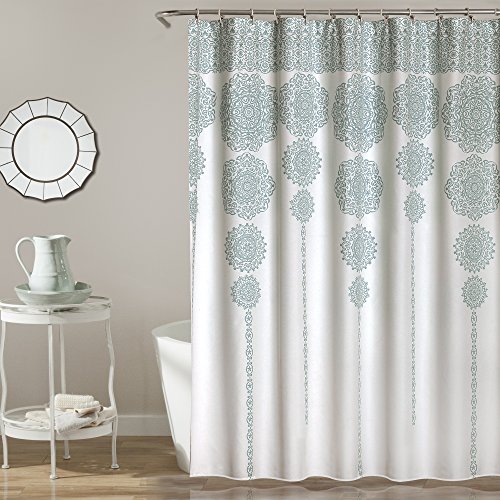 Lush Decor Duschvorhang, gestreift, Medaillon, Mandala, Bohemian-Design, Damast-Druck, 182,9 x 182,9 cm, Blau Lush Decor Duschvorhang, gestreift, Medaillon, Mandala, Bohemian-Design, Damast-Druck, 182,9 x 182,9 cm, Blau von Lush Decor