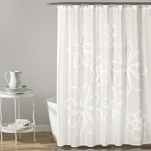 Lush Decor Duschvorhang mit Rüschen, Blumenmuster, Shabby Chic, Landhaus-Stil, 182,9 x 182,9 cm, Weiß 72" x 72" weiß von Lush Decor